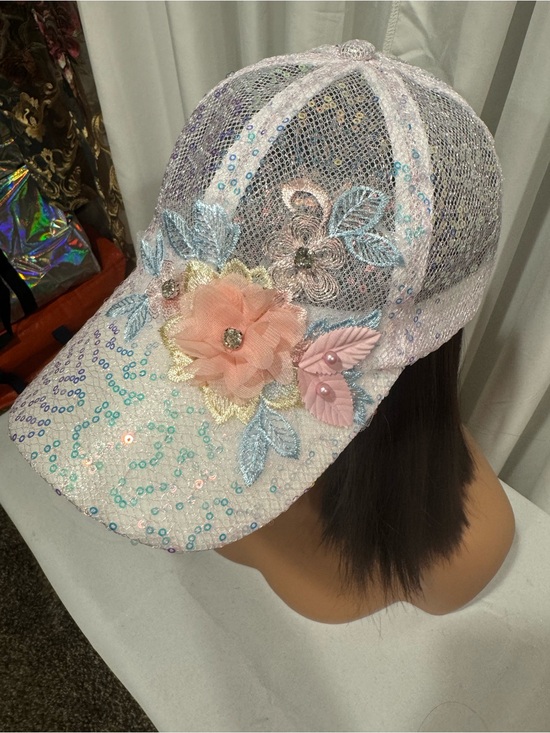 Source Unknown Accessories - Embellished Floral Sequin Baseball Cap